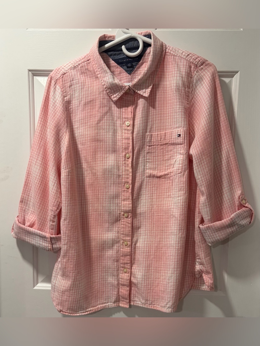 Tommy Hilfiger Pink & White Gingham Check Button-Up Shirt - Size L/G - Picture 3 of 8